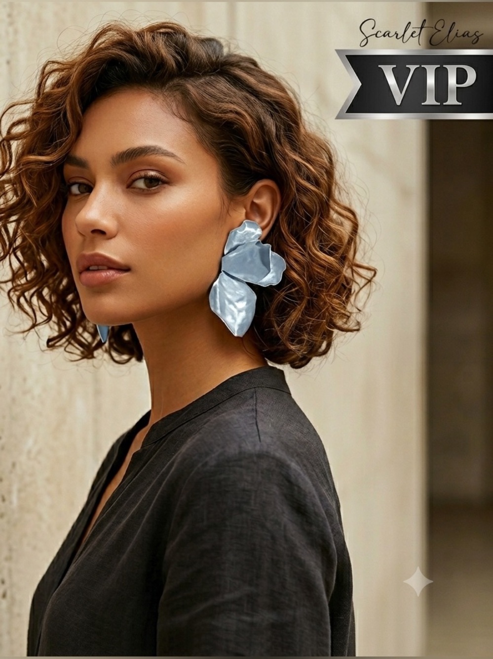 Sculpted Petal Drop Earrings in Pale Blue